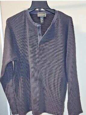 ⭐ Rough Dress Men's Gray Waffle Knit Henley Shirt Size L